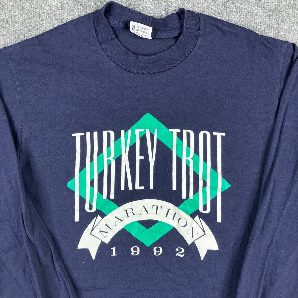 Anvil T-Shirt Mens Size M Navy Blue Turkey Trot 1992 Graphic‎ Vintage